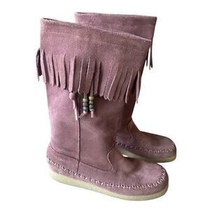 Report Dubai Fringe Suede Moccasin Boots Mauve Boho Festival Womens 8